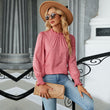 Long Sleeve Blouses Women Frill Mock Neck Shirt