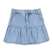 Women Pleated Ruffle Denim Skirt