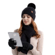 Set of 3pcs Women Knitted Warm Fleece Hat Knitted Scarf Touch Screen Gloves Set
