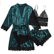 4PCS Women's Satin Pajamas Nightdress Lingerie Robes Underwear Sleepwear Set