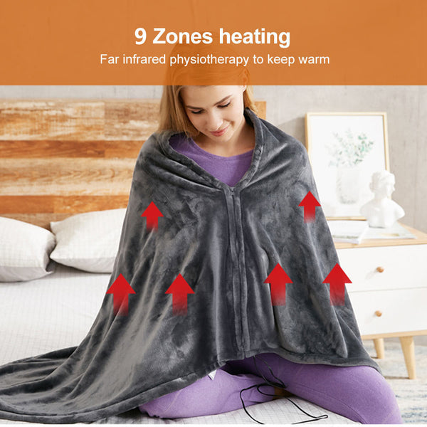 Zipper USB Electric Heated Wrap Shawl Wearable Electric Poncho Throw
