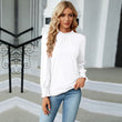 Long Sleeve Blouses Women Frill Mock Neck Shirt