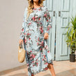 Women's Autumn Long Sleeve Floral Print Swing Maxi Dress