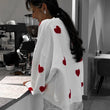 Love Embroidery Knit O-neck Women Pullover Lantern Sleeve Oversized Sweater