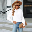 Long Sleeve Blouses Women Frill Mock Neck Shirt