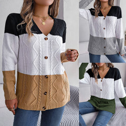 Women Contrast Button Down Long Sleeve Sweater Cardigan