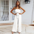 Women Off Shoulder Elegant Rompers Wide Leg Long Pants with Belt