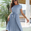 Women Round Neck Print Short Sleeves Dress