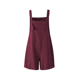 Women Casual Solid Color Collar Pocket Jumpsuit Short Pants