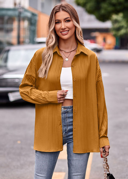 Women Long Sleeve Solid Color Loose  Blouse