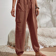 Womens Solid Drawstring Elastic Waist Pants with Pockets