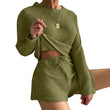 Womens Waffle Knit Pajama Sets Long Sleeve Top and Shorts Matching Loungewear