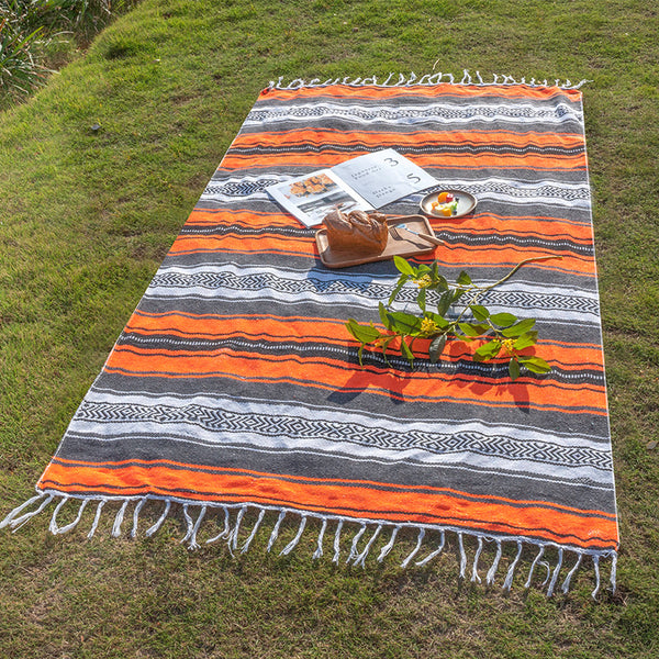 Mexican Serape Blanket with Tassel Bright Colorful Stripe Rainbow Throw Blanket Camping Blanket
