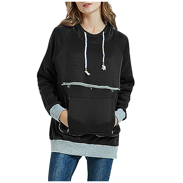 Women Pet Pouch Hoodie Long Sleeve Kitten Puppy Holder Carrier Pullover