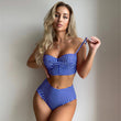 Women's High Waist Bikini Swimwear Plaid Swimsuit Beachwear