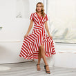 Women's Stripe Patchwork Ruffle Wrap Long Maxi Dress