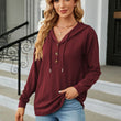 Women Sweatshirts V Neck Button Loose Hoodie Pullover