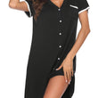 Womens V-Neck Button Down Short Sleeve Nightgown