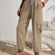 Womens Solid Drawstring Elastic Waist Pants with Pockets