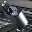 Retractable 60W Car Phone Fast Charger with 2 USB Ports