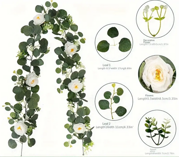 Plastic Flower Garland with White Roses