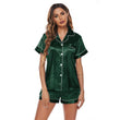 Women's Short-sleeved Satin Pajamas Set with Chest Pocket