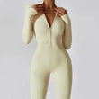 Women Sexy Bodycon Workout Solid Long Sleeve Zipper Jumpsuit