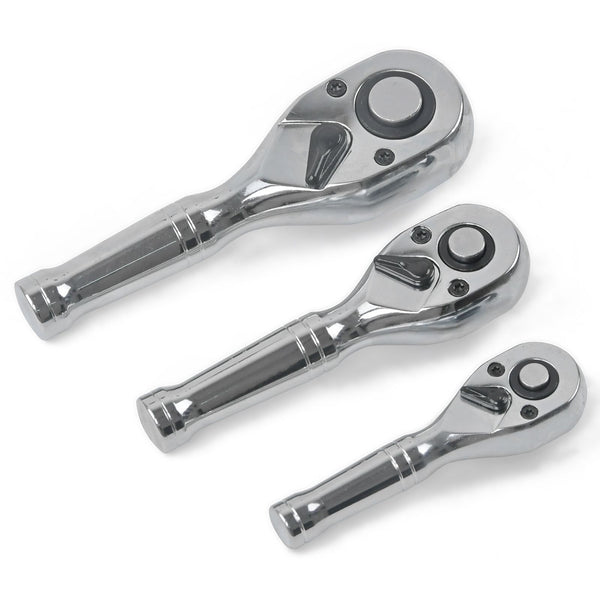 3pc Stubby Ratchet Handle Set 1/4" 3/8" 1/2" Short Socket Wrench