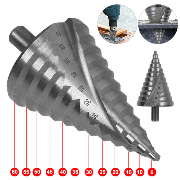 6-60mm Large HSS Spiral Groove 12 Step Drill Cone Drill Bit Cutter
