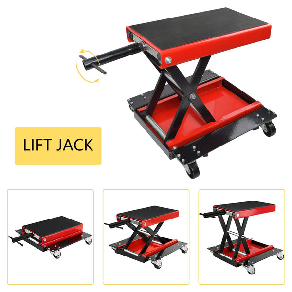 Motorcycle Lift ATV Scissor Jack Dolly 1100 lbs Wide Deck & Hand Crank