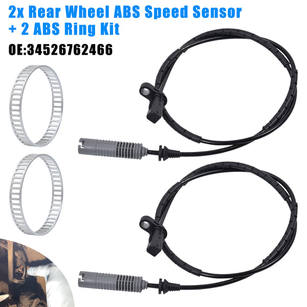 2x Rear Wheel ABS Speed Sensor For BMW 1 Series E81 + 2 ABS Ring Kit