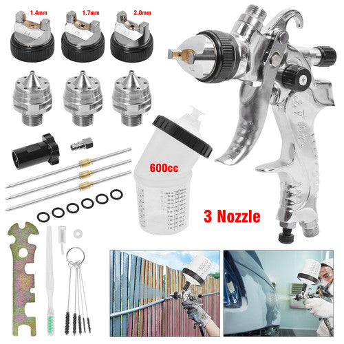 600CC HVLP Spray Gun Kit Gravity Feed Vehicle Car Paint 1.4 1.7 2.0MM