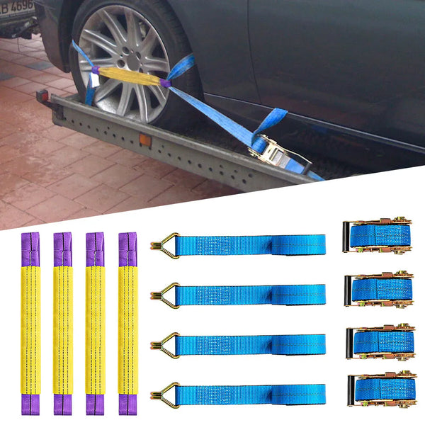 Car Trailer Soft Link Tie Down Transporter Heavy Duty Ratchet Straps