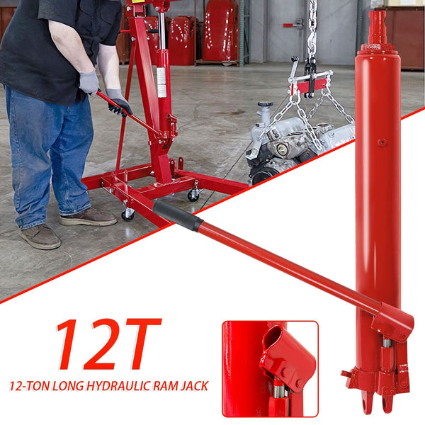 Crane Hydraulic Cylinder 12 Ton Long Ram Engine Lift Hoist Pump Workshop Jack