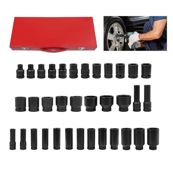 Heavy Duty 35 Pcs Car Truck Deep Impact Socket Set 1/2"Drive 8-32mm Metric