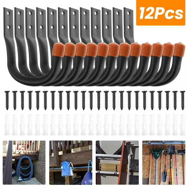 12X Storage Hooks Wall Mounted Ladder Garage Bikes Tools Garden Shed