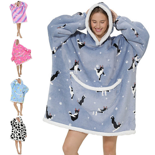 Women Kids Printing Hoodie Warm Fleece Blanket