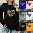 Women Leopard Heart Print Long Sleeves Tshirt