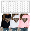 Women Leopard Heart Print Long Sleeves Tshirt