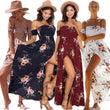 Women Off Shoulder Floral Print Summer Beach Maxi Dress