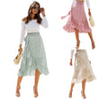 Women High Waist Boho Floral Print Wrap Midi Long Skirt