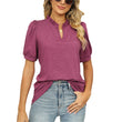 Women Casual V-neck Solid Color Short Sleeves Tshirt