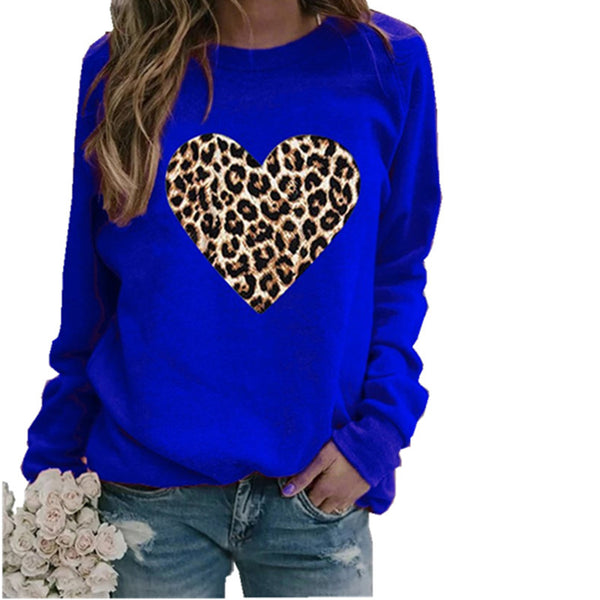 Women Leopard Heart Print Long Sleeves Tshirt