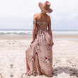 Women Off Shoulder Floral Print Summer Beach Maxi Dress