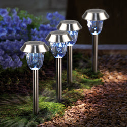 4pack Stainless Steel LED Solar Lawn Light Pathway Garden Lamp