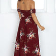 Women Off Shoulder Floral Print Summer Beach Maxi Dress