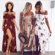 Women Off Shoulder Floral Print Summer Beach Maxi Dress