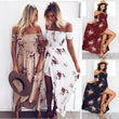 Women Off Shoulder Floral Print Summer Beach Maxi Dress