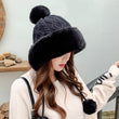 Women Knitted Fleece Pom Pom Beanie Hat