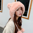 Women Knitted Fleece Pom Pom Beanie Hat